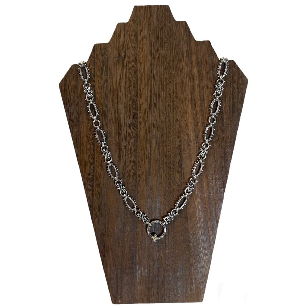 Barbara Bixby 925 Sterling Silver & 18K Textured Link Necklace, Length 36”